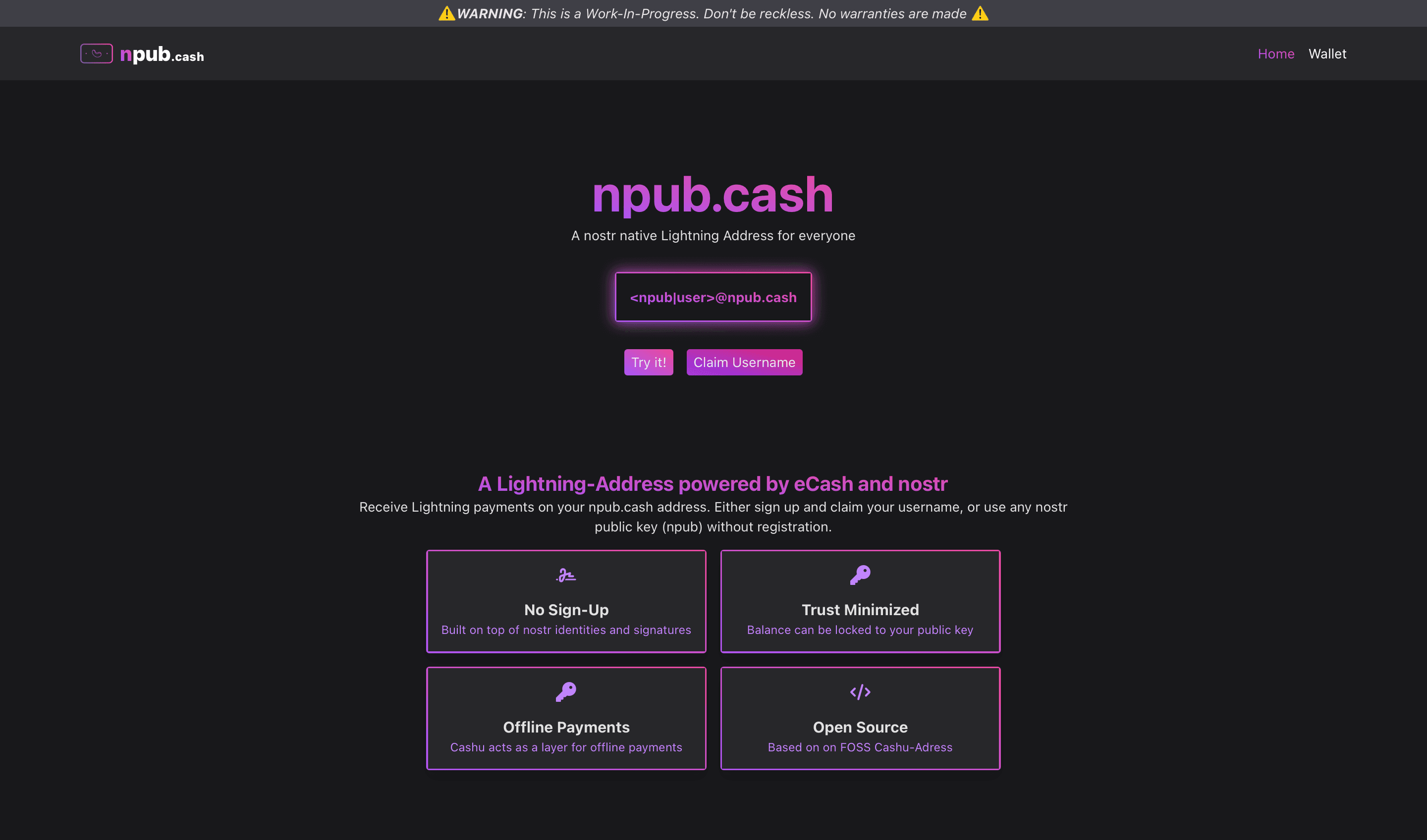 The npub.cash website